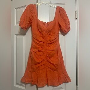 Mini Dress in Vibrant Orange with Puff Sleeves